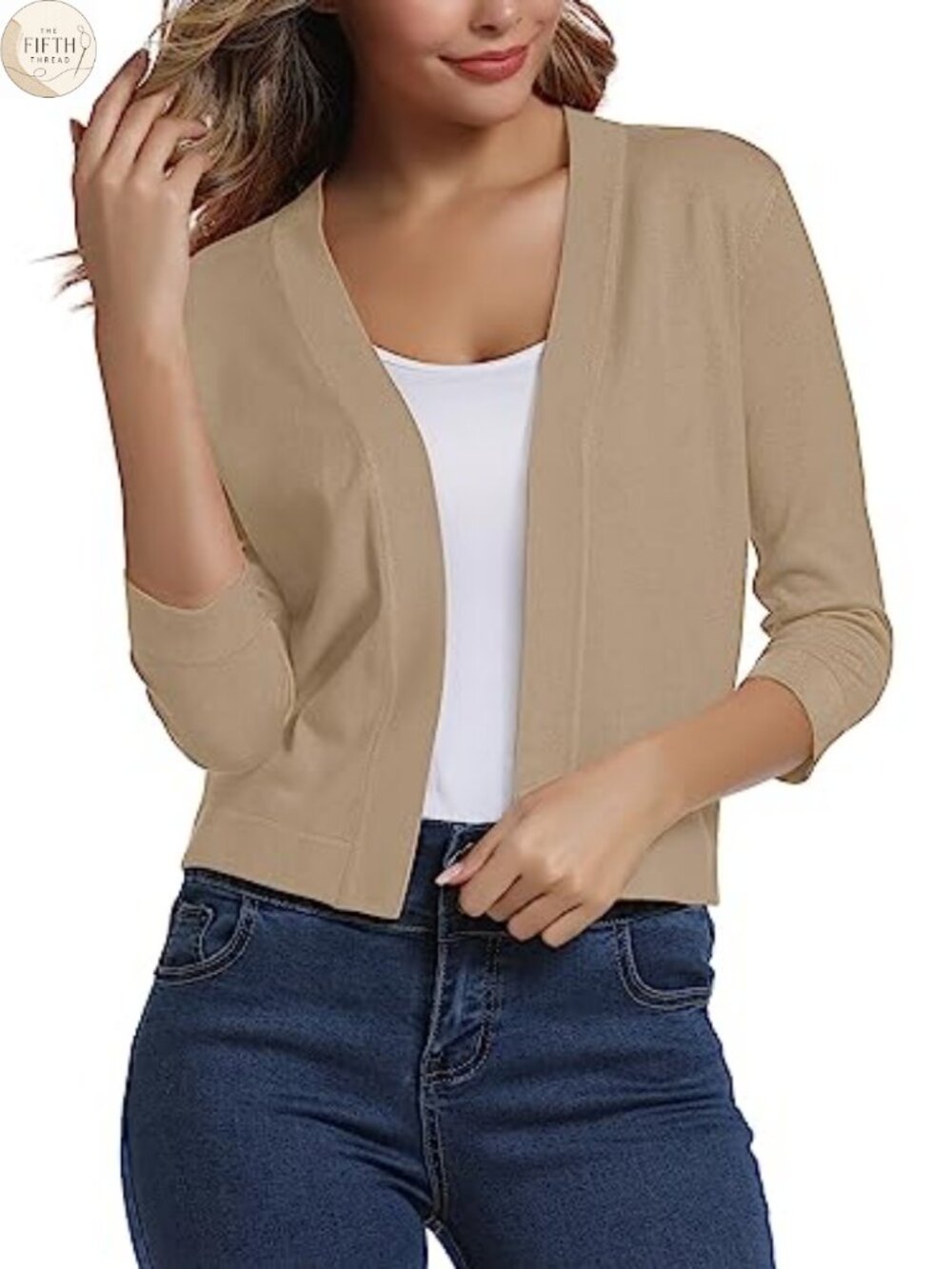 Women's 3/4 Sleeve Cropped Cardigan Shrug Open Front Lightweight
